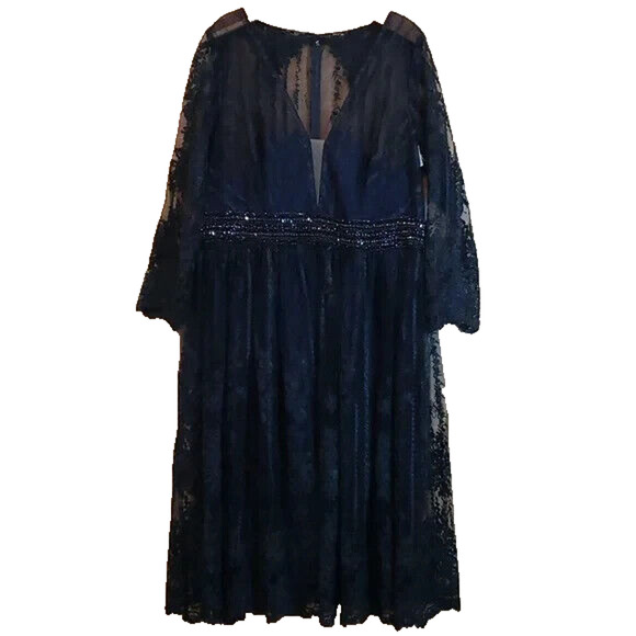 Mac Duggal 67902 Long Sleeve Illusion Lace Midi Gown SZ 16W Black $498 - Picture 4 of 6